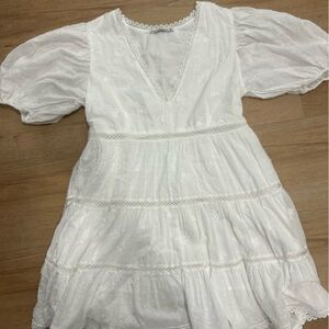 White Boho Dress with Puff  Sleeves